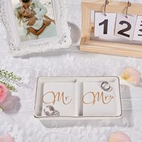 Bandeja de Cerámica Art Deco con Borde Dorado Personalizable, Plato Multifuncional Grabado para Guardar Joyas, Regalo de Boda