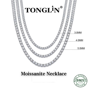 Collar Tonglin de Plata de Ley 925 con Moissanita, Estilo Clásico, Engaste Completo con Corte Brillante Redondo de 3.0/4.0/5.0MM - Product Image 1