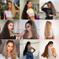 Extension de cheveux synthétique à clipser avec cordon de serrage, 22 pouces, ondulations profondes, application facile