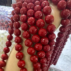 10mm/12mm/14mm perles à facettes rondes vadrouille teint nacre coquille rouge perles en vrac pour la fabrication de bijoux