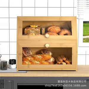 Boîte à pain en bambou à double couche, grande capacité, rangement de cuisine pour pâtisseries et pains - Product Image 3