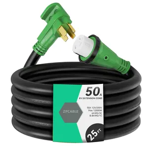 25FT 50 Amp RV Generator Power Extension Cord, Easy Plug in Handle 14-50P to SS 2-50R with LED Indicator