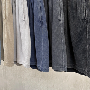 <span class=keywords><strong>Pantalones</strong></span> <span class=keywords><strong>Cortos</strong></span> de Punto Waffle Lavados Estilo Old Money para Hombre, Corte Holgado, Cintura Elástica con Cordón, Retro Y2K, Streetwear, Casuales de Verano - Product Image 3