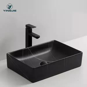 Модная керамическая раковина для мытья рук из черного матового мрамора над столешницей раковина для ванной комнаты