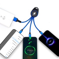 Chargeur USB Multi-Fonction en Nylon Durable avec Logo LED Couleurs Vives 3/5-en-1 – Cadeau Promotionnel Idéal pour iPhone 15, 16, 17