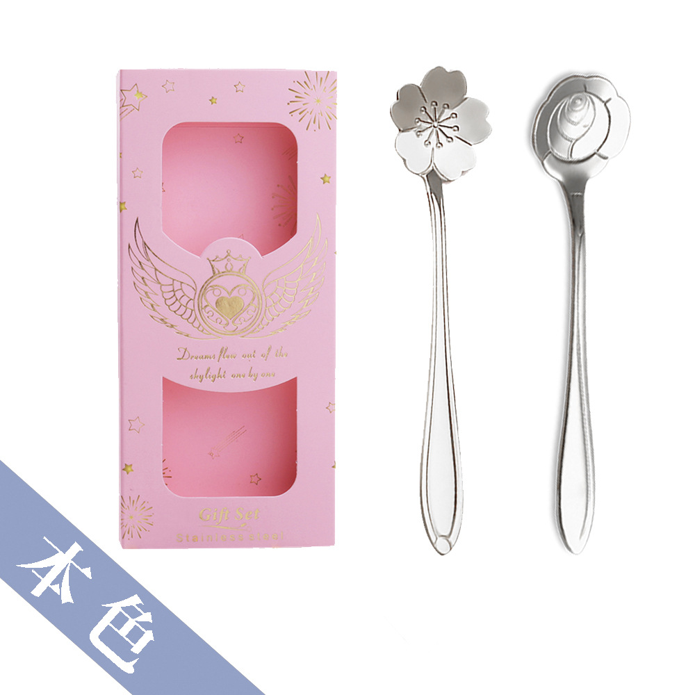 Cuchara de flores de plata-Caja rosa