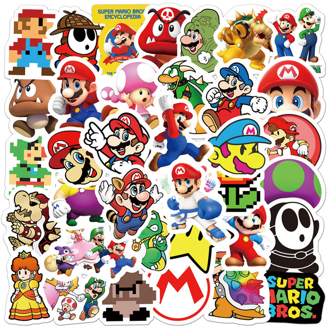 50Pcs New Style Game Mario Decorative Stickers Label for Luggage Laptop Guitar Scrapbook Skateboard Waterproof Sticker