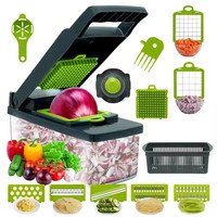 Hete Verkoop 16 In 1 Handmatige Groentesnijder Nieuwe Siliconen Ui & Wortel Chopper Met Spatel Voor Keukenvoedsel Chopper