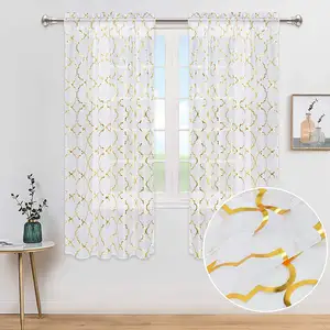 Silver Foil Gold Tulle Door Window Curtain Drape Panel Sheer Scarf Valances Modern Bedroom Living Room sheer Curtain