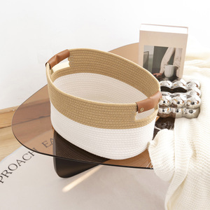 Corde de coton tissé jouet Snack panier bureau panier de rangement poignée en <span class=keywords><strong>cuir</strong></span> panier de rangement panier - Product Image 4