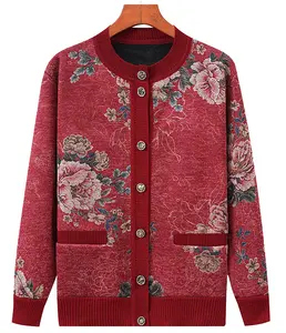 Vente en gros de pull femme avec impression florale pour garder la chaleur, cardigan polaire, manteau, pull en tricot à manches longues pour femmes