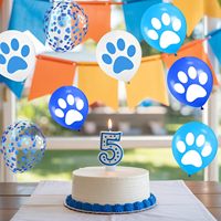 Ballons à motif de patte 12 pouces bleu marine, bleu clair, blanc, confettis à motif de patte, ballons d'anniversaire pour chien, pour garçon, fille, décoration de fête d'anniversaire pour chien