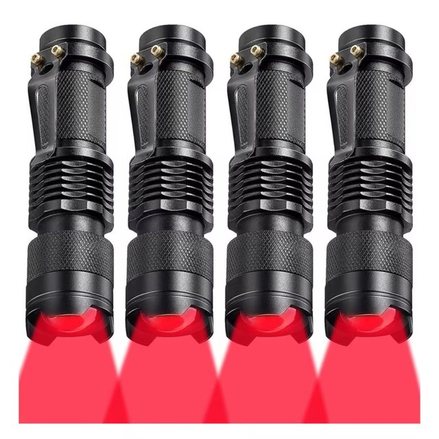 Mini Red Light Flashlight Super Bright 3 Mode Tactical XPE Red LED Cap Clip Flashlight Zoom Pocket Aluminum Torch