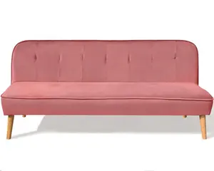 Indoor furniture Modern Dusty Rose Velvet Fabric Cover Folding Sofa Bed with Wood Leg