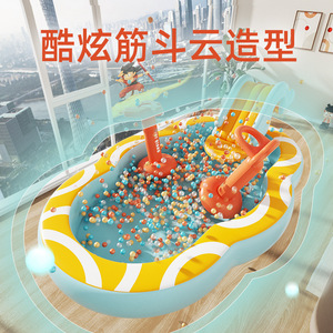 Piscina inflable para bebés con tobogán y parasol, color naranja, para uso doméstico y comercial. - Product Image 2