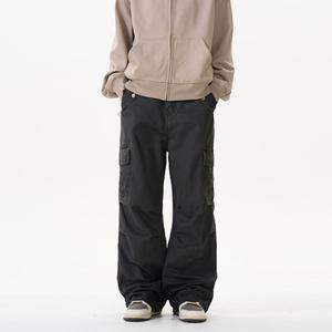 Pantalons de travail décontractés rétro américains pour hommes et femmes, pantalon long à jambes larges et amples, vintage, lavé, à jambes droites - Product Image 4