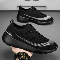Chaussures de sport respirantes et confortables pour hommes, baskets décontractées antidérapantes toutes saisons, design noir à lacets