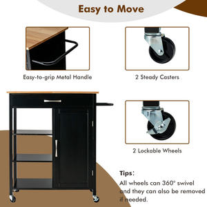 DB Modern Design <b>Mobile</b> <b>Kitchen</b> <b>Island</b> Cart with Rubber Wood Panel Style Top - Product Image 2