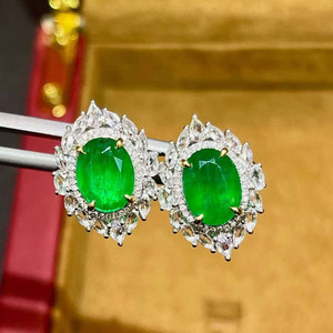 18K Solid Gold 3.45CT Natural Muzo <b>Green</b> Emerald Earrings Oval Cut Emerald Stud Earrings Diamond Fine Jewelry - Product Image 1