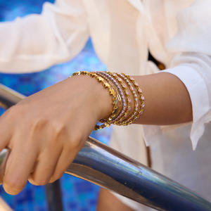 ज़िक्सिकन ठीक गहने 316 एल स्टेनलेस स्टील क्रिश्चियन स्टार चेन यूनिसेक्स पेंग जिरकॉन गुलाबी दिल टेनिस श्रृंखला चूड़ियों - Product Image 5