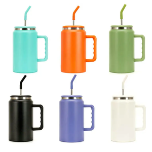 Large Keep Hot And Cold Double Walled Stainless Steel 50oz <b>Tumbler</b> <b>Cup</b> <b>With</b> Handle <b>Straw</b> Lid - Product Image 2