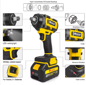 Llave <span class=keywords><strong>de</strong></span> <span class=keywords><strong>Impacto</strong></span> Eléctrica Industrial en Oferta, 21V, 500NM <span class=keywords><strong>de</strong></span> Torque, Motor sin Escobillas, Accionamiento <span class=keywords><strong>de</strong></span> 1/2 pulgada, para Bricolaje, Funciona con Baterí<span class=keywords><strong>a</strong></span> - Product Image 3