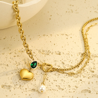 Collier avec pendentif cœur en zircon vert personnalisé, cadeau pour femmes, collier en acier inoxydable plaqué or de haute qualité, bijoux imperméables pour femmes
