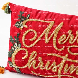 Embroidered Merry Christmas Holiday Red Throw Pillow Case Cover Decorative Sofa <strong>Cushion</strong> Covers <strong>Scatter</strong> <strong>Cushions</strong> Home Decoration - Product Image 2