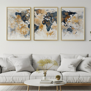 Ensemble d'art imprimé carte du monde HAOWAI 3 pièces - Affiche imprimable vintage, cadeau, art mural tendance pour impression et encadrement - Product Image 2