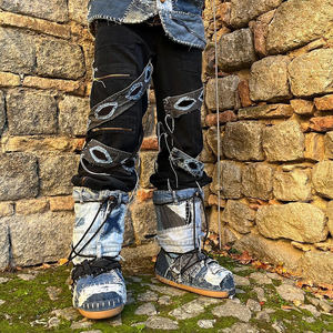 ديزنيو شعار مخصص ملابس الشارع العادية تناسب السراويل الجينز الرجال مع سحاب خمر حمض المغسول الجينز الفضفاضة - Product Image 3