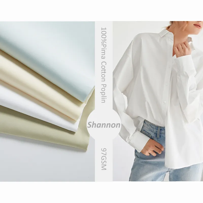 ผู้ผลิตจีน100% Pima ผ้าฝ้ายทอ Poplin ชุดเสื้อผ้า