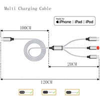 Câble de charge multi-prise USB C 3-en-1 portable tressé pour téléphones portables et tablettes iPhone 16/15 - Charge rapide et transfert de données