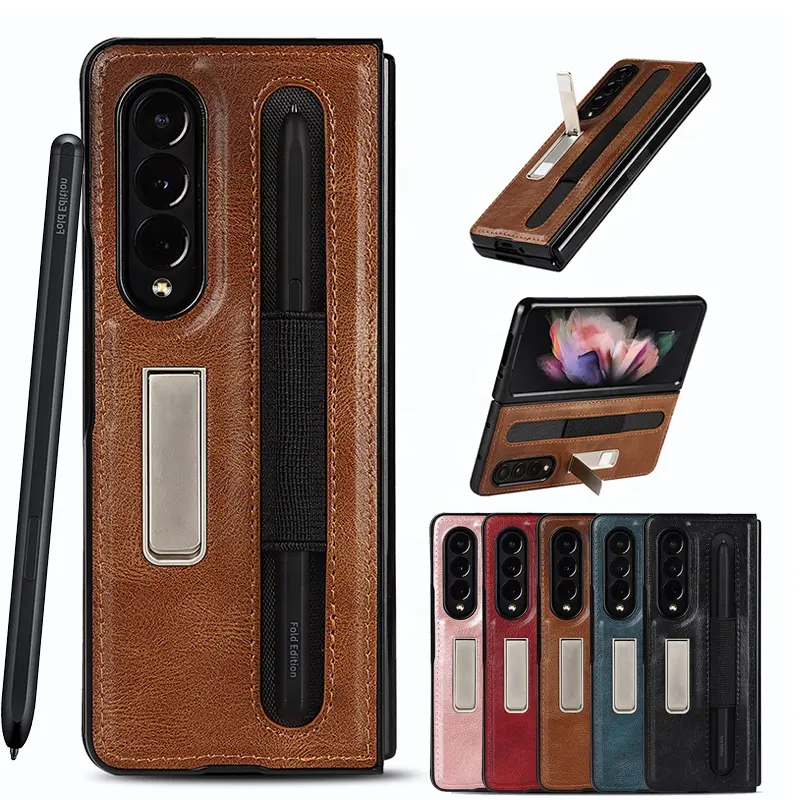 Z Fold 3 Hülle mit Stift halter für Samsung Galaxy Z Fold 3 5G Hülle Abdeckung Luxus PU Leder Voll schutz S Pen Slot Back Capa