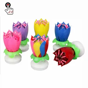 Wholesale Manufactures Birthday Cake Music 14 Candles Lotus Flower Christmas Festival Decorative Music Wedding Party Candles