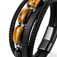 Bracelet minimaliste en pierres naturelles, fermoir magnétique en acier inoxydable, bracelet en cuir véritable multicouche, bijoux pour hommes