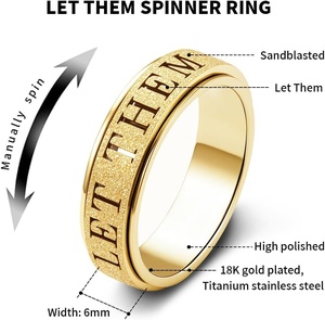 Anillo Giratorio Antiestrés de Acero Inoxidable Chapado en Oro con Frase Inspiradora 'Let Them', para Mujer, Tallas 5-10, Venta al Por Mayor - Product Image 2