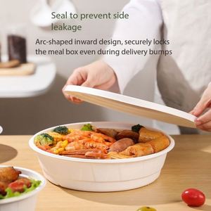 Bol jetable compostable en bagasse de canne à sucre 1500 ml, robuste, pour la livraison de repas en restaurant - Product Image 4