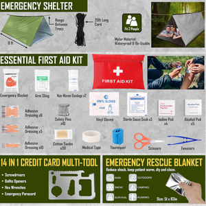 مجموعة أدوات النجاة 268 قطعة، معدات ومستلزمات الطوارئ للبقاء على قيد الحياة مع حقيبة إسعافات أولية للتخييم والمشي لمسافات طويلة والصيد وهدايا عيد الميلاد - Product Image 5