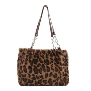 Bolso de mano de felpa con estampado de leopardo, bolso de mano de piel sintética a la moda, bolso de hombro diario para mujer a la moda - Product Image 2