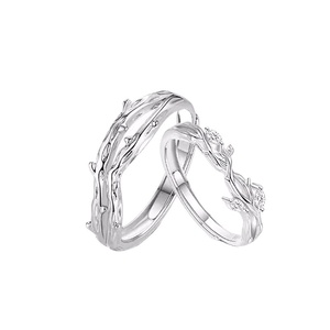 Bagues assorties pour couple Lianli Zhi, argent sterling S925, zircon, forme de feuille, une paire, homme femme, style Instagram, design de niche - Product Image 5