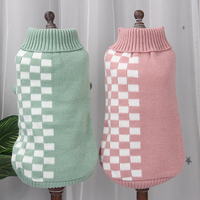 Pull pour chien en tricot patchwork à col montant, motif demi-damier, lavable, simple, chaud, pour l'hiver – Vente en gros