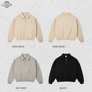 <span class=keywords><strong>Sweat</strong></span>-shirt polo à demi-zip pour homme, 320G, coupe lourde, épaules tombantes, manches longues, couleur unie, style vintage américain, décontracté, automne - Product Image 3
