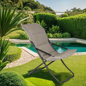 Sedia a Sdraio Pieghevole in Metallo Grigio Tortora 70x80x135h cm con Cuscino, Comoda Chaise Longue da Sole - Product Image 5