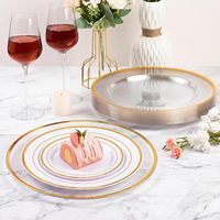 Assiettes de présentation transparentes de 13 pouces avec bord doré, jetables, en plastique, pour dîner, mariage, Noël, décoration de table