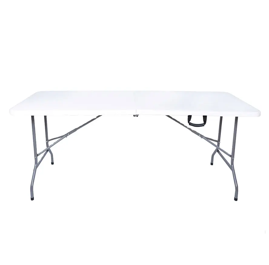 6FT โต๊ะแบบพกพากลางแจ้งสีขาว HDPE พลาสติกจัดเลี้ยงจัดเลี้ยง Camp พับตารางสําหรับกิจกรรมสี่เหลี่ยมผืนผ้าพับเฟอร์นิเจอร์สวน