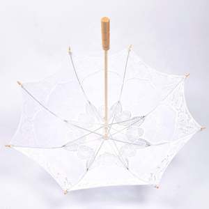 Модный свадебный зонт для невесты, белый, с кружевной вышивкой, бамбуковый, ручной работы, с кружевными украшениями, цвета слоновой кости - Product Image 5