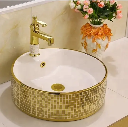 גבוהה באיכות קרמיקה סניטרי כיור יוקרה זהב כיור אמבטיה lavabo קערה