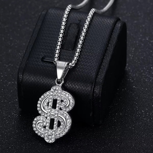 Hiphop Bling Iced Out Dollar-Anhänger und 24 Zoll Edelstahl-Schmuckanhänger-Halskette 18K Vergoldet für Damen und Herren - Product Image 4