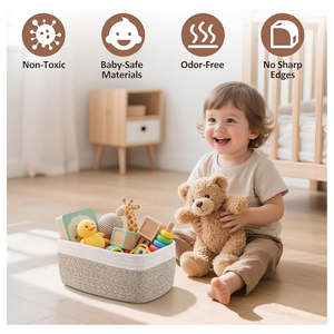 Cotton & Jute Woven <b>Basket</b> Set | Handmade Two-Tone Storage Bins for Closet, <b>Laundry</b> & Living Room | OEM Home Organizer - Product Image 5