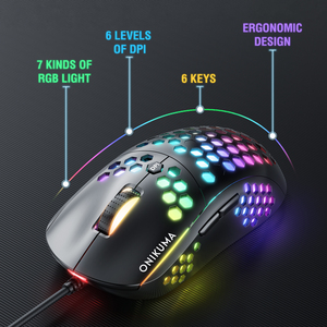 Souris de jeu filaire Onikuma CW903, design alvéolé ajouré, rétroéclairage RGB Chroma, pour joueurs d'e-sport professionnels - Product Image 6